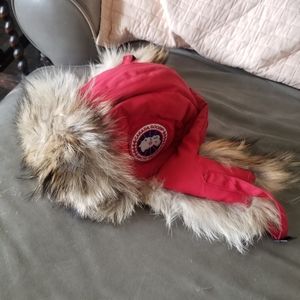 Canada Goose Red with real fox fur Aviator Hat Women's Small